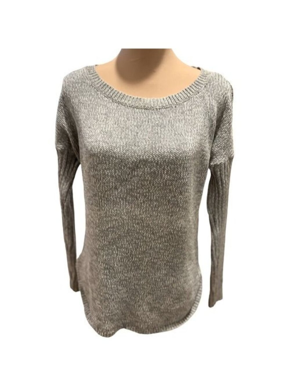Reiss Cotton Linen Blend Gray and White Tweed Sweater Drop Shoulder Size Large